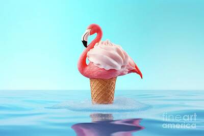 Surrealism Photo Royalty Free Images - Refreshing surreal image of a pink flamingo cone ice cream. Ai generated. Royalty-Free Image by Joaquin Corbalan