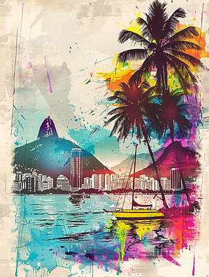 Abstract Skyline Paintings - Rio de Janeiro by Tommy Mcdaniel