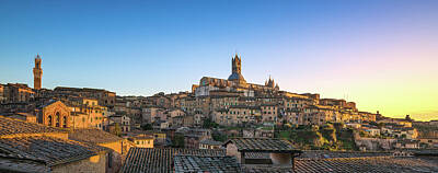 Architecture David Bowman - Siena sunset panoramic skyline. Mangia tower and cathedral duomo by Stefano Orazzini