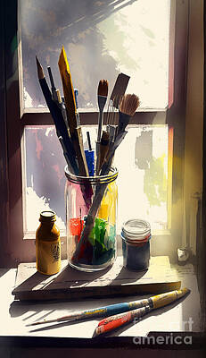 Still Life Digital Art Royalty Free Images - Studio in the morning sun Royalty-Free Image by Sabantha