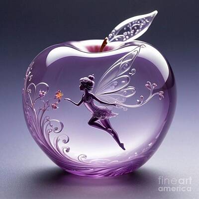 Food And Beverage Paintings - Tinkerbell in a Glass Apple  by Alma Yamazaki