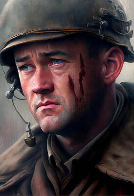Celebrities Mixed Media - Tom Hanks Saving Private Ryan by Stephen Smith Galleries