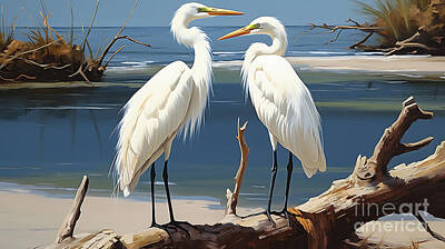 Beach Rights Managed Images - Two Egrets on the beach by Asar Studios Royalty-Free Image by Celestial Images