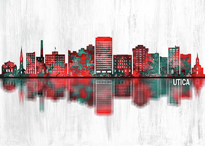 Skylines Mixed Media - Utica New York Skyline by NextWay Art