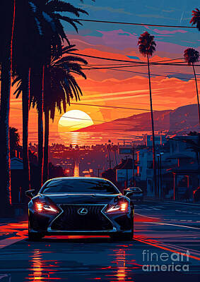 City Scenes Drawings - View Lexus RC F sport car sunset by Lowell Harann