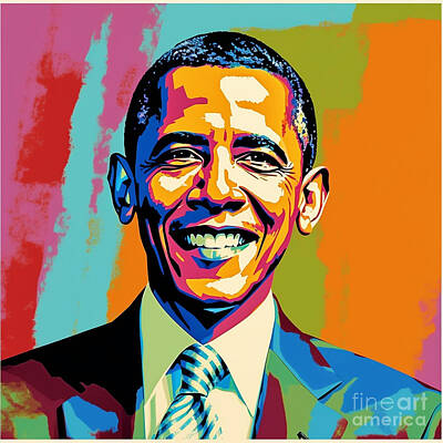 Politicians Paintings - white  pop  art  barack  obama  in  a  pop  art  style  by Asar Studios by Celestial Images