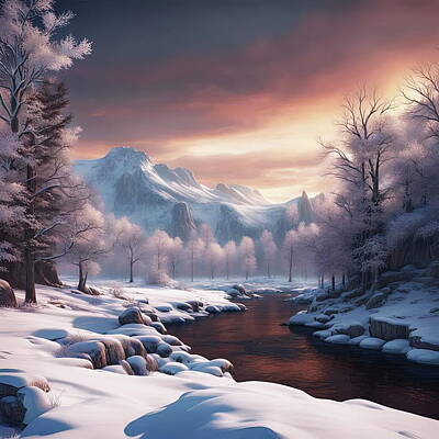 Digital Art Royalty Free Images - Winter Landscape View Royalty-Free Image by Anthony Dezenzio