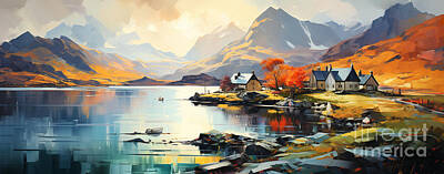 Colorful Button - a Nordic landscape expressionist painting by Asar Studios by Celestial Images