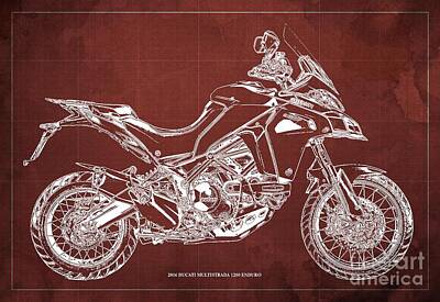 Scifi Portrait Collection - 2016 Ducati Multistrada 1200 Enduro,Red Background,Original Gift for bikers by Drawspots Illustrations