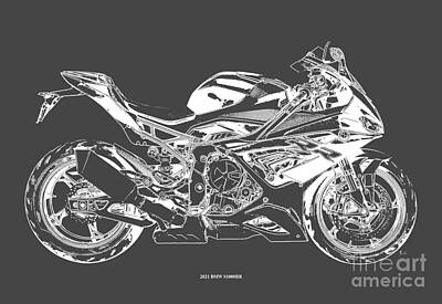 Farm Life Paintings Rob Moline - 2021 BMW S1000RR Motorcycle,Original Artwork,White Drawing,Gift for Bikers by Drawspots Illustrations