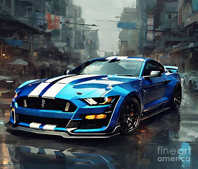 Sports Mixed Media - 2021 Ford Mustang Shelby Gt500 Blue Sports Coupe Tuning Mustang American Sports Cars by Cortez Schinner