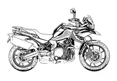 Hollywood Style - 2022 BMW F750GS Artwork,White Background,Original Gift for Bikers by Drawspots Illustrations