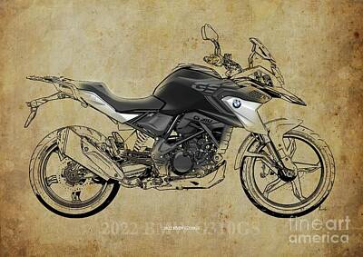 Hollywood Style - 2022 BMW G310GS Artwork,Vintage Brown Background,Original Gift for Bikers by Drawspots Illustrations