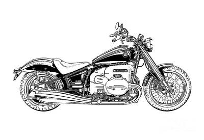 Longhorn Paintings - 2022 BMW R18 Artwork,White Background,Gift for Bikers by Drawspots Illustrations