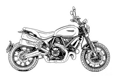 I Want To Believe Posters Rights Managed Images - 2022 Ducati Scrambler 1100 PRO Artwork,White Background Royalty-Free Image by Drawspots Illustrations