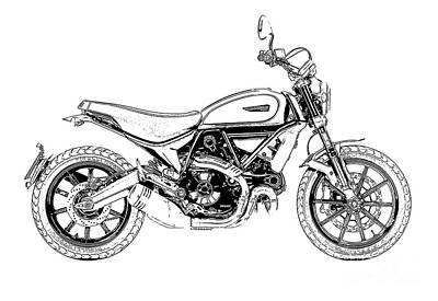 Whimsical Animal Illustrations - 2022 Ducati Scrambler Icon Dark Artwork,White Background,Gift Ideas by Drawspots Illustrations