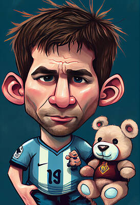Football Mixed Media Royalty Free Images - Lionel Messi Caricature Royalty-Free Image by Stephen Smith Galleries