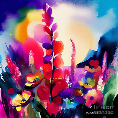Abstract Landscape Digital Art Rights Managed Images - Abstract  art  of  nature  wildflowers  bold  vibrant  by Asar Studios Royalty-Free Image by Celestial Images