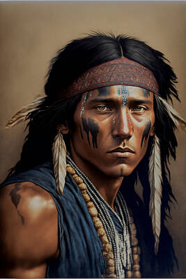 Landmarks Digital Art - native  American  Indian  masterful  photoreal  acry by Asar Studios by Celestial Images