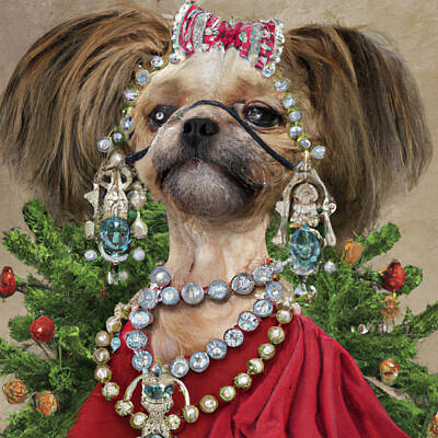Mountain Royalty-Free and Rights-Managed Images - Royal, Ugly Christmas, Pet Portrait, Royal Dog Painting, Animal, King Portrait, Classic Pet Portrait by Ricki Mountain