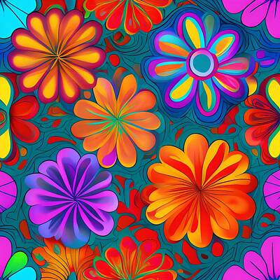 Floral Digital Art - Abstract Floral Design, Generative AI Illustration by Miroslav Nemecek