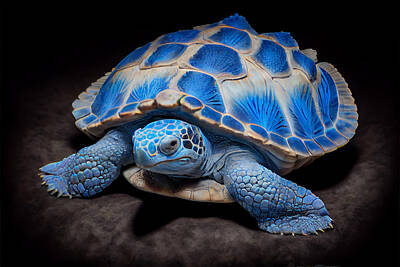 Reptiles Royalty-Free and Rights-Managed Images - Blue  Ocean  Sea  Turtle  and  baby  turtle  tortoise  by Asar Studios by Celestial Images