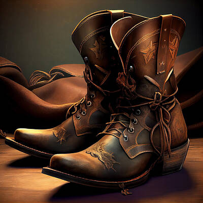 Mixed Media Rights Managed Images - Cowboy Boots Royalty-Free Image by Stephen Smith Galleries
