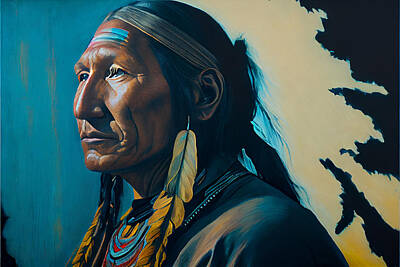 Portraits Digital Art - PORTRAIT  OF  A  SIOUX  masterful  photoreal  acrylic  by Asar Studios by Celestial Images