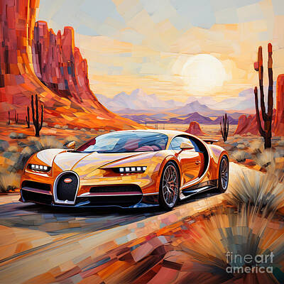 Sports Rights Managed Images - 2023 Bugatti Veyron 16.4 1  Morrocan desert lan by Asar Studios Royalty-Free Image by Celestial Images