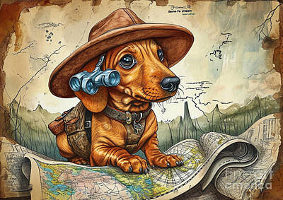 Sweet Tooth - A baby Dachshund dressed as a safari explorer with a hat by Adrien Efren