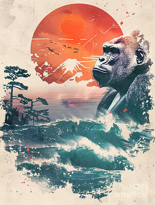 Mountain Drawings - A graphic design of Gorilla Wild animal by Clint McLaughlin
