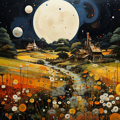Science Fiction Paintings - a rural english countryside in a sci fi setting by Asar Studios by Asar Studios