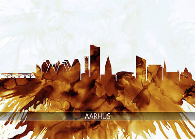City Scenes Royalty-Free and Rights-Managed Images - Aarhus Denmark Skyline by NextWay Art