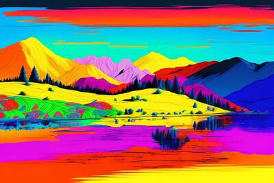 Abstract Landscape Digital Art - Abstract Colorful Landscape, Generative AI Illustration by Miroslav Nemecek