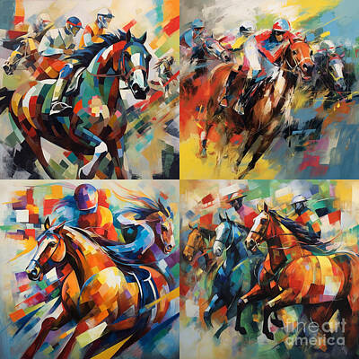 Fantasy Paintings - abstract  horse  racing  by Asar Studios by Celestial Images