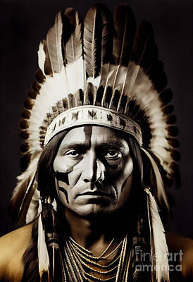 Landmarks Digital Art - American  Indian  Chief  Sioux  Native  American  by Asar Studios by Celestial Images