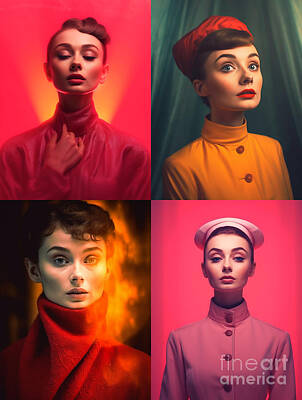 Actors Paintings - Audrey  Hepburn  angelic  emotional  sad  Surreal  by Asar Studios by Celestial Images
