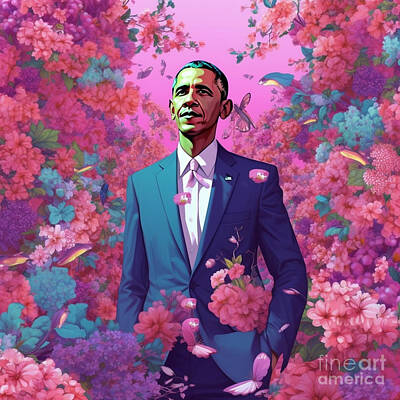 Royalty-Free and Rights-Managed Images - barack  obama  as  beautful handsome gorgeous  garden  by Asar Studios by Celestial Images