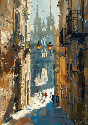 Cities Mixed Media Royalty Free Images - Barcelona Poster Royalty-Free Image by Stephen Smith Galleries