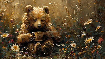 Mammals Mixed Media - Binky Bear Tea Time by Stephen Smith Galleries
