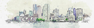 Abstract Skyline Paintings - .Boston by Celestial Images