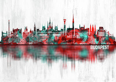 City Scenes Mixed Media Rights Managed Images - Budapest Hungary Skyline Royalty-Free Image by NextWay Art