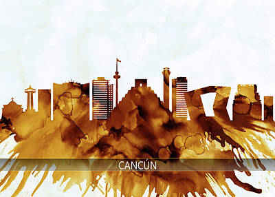 Abstract Landscape Mixed Media - Cancun Mexico Skyline by NextWay Art