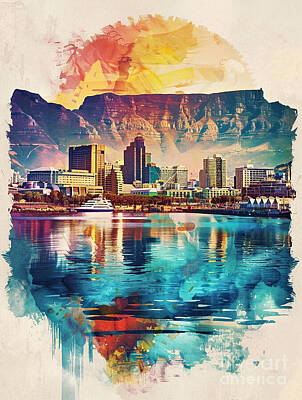 Skylines Paintings - Cape Town by Tommy Mcdaniel