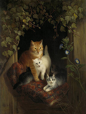 Mammals Royalty-Free and Rights-Managed Images - Cat with Kittens by Henriette Ronner-Knip