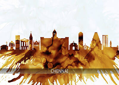 Abstract Landscape Mixed Media - Chennai Tamil Nadu Skyline by NextWay Art