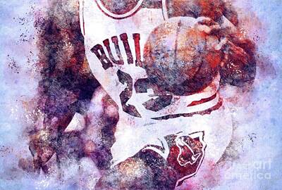City Scenes Drawings - Chicago Bulls Player,Basketball Team,Sport Poster,NBA Art Print by Drawspots Illustrations