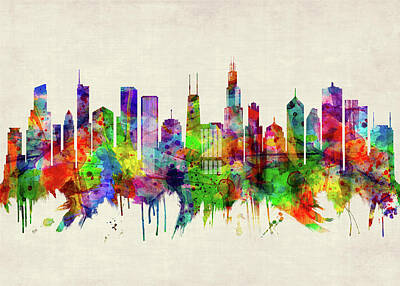 Landscapes Mixed Media Royalty Free Images - Chicago Illinois Skyline Royalty-Free Image by NextWay Art