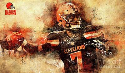Football Royalty-Free and Rights-Managed Images - Cleveland Browns NFL American Football Team,Cleveland Browns Player,Sports Posters for Sports Fans by Drawspots Illustrations