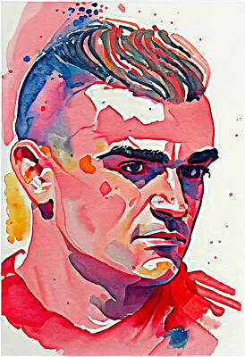 Fantasy Paintings - Footbal  Star  Antoine  Griezmann  watercolor  drawi  by Asar Studios by Celestial Images